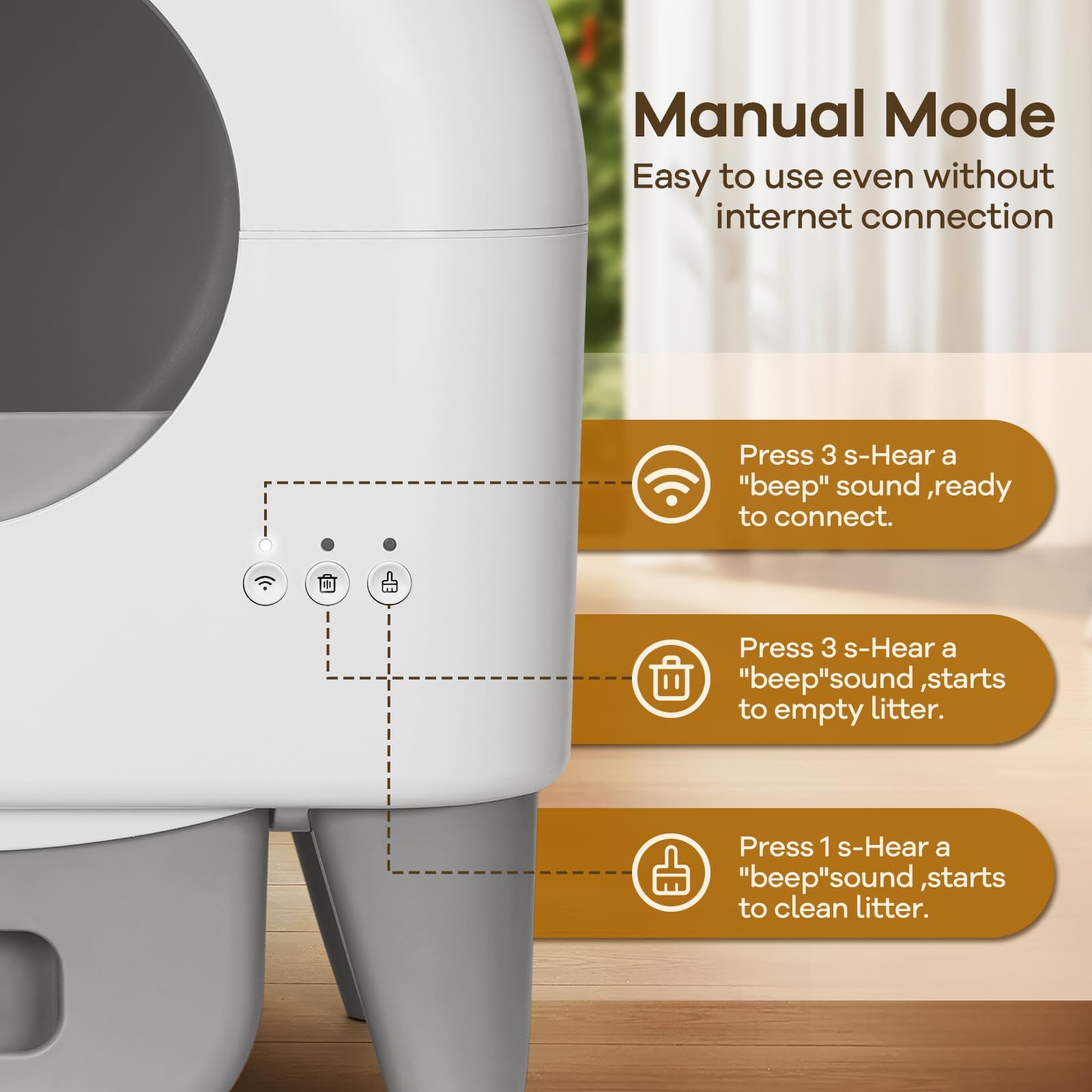 Fumoi Automatic Cat Litter Box Self Cleaning Litter Box Large Capacity for Multiple Cats, App Control with Safety Sensors, Removable Washable Liner,2 Rolls Garbage Bags,Grey