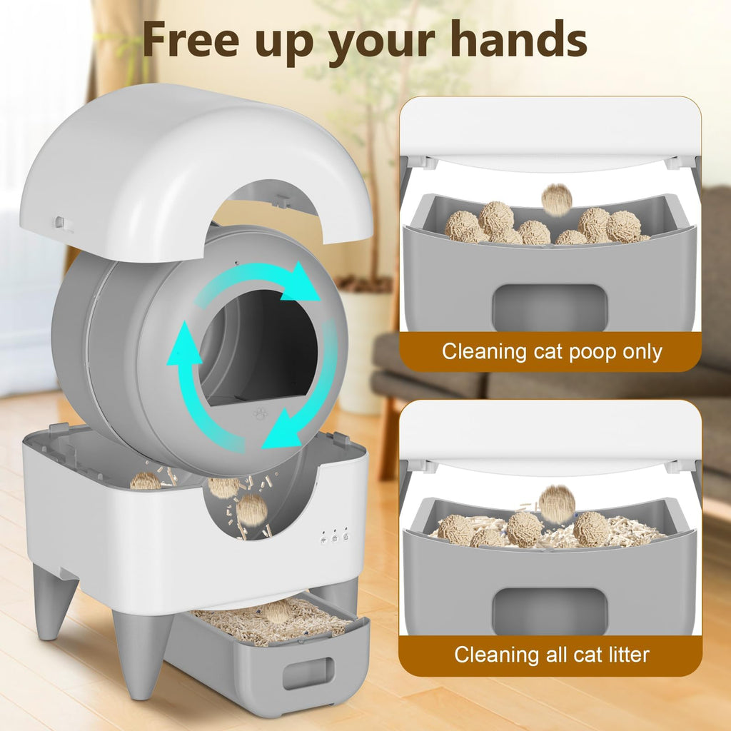Fumoi Automatic Cat Litter Box Self Cleaning Litter Box Large Capacity for Multiple Cats, App Control with Safety Sensors, Removable Washable Liner,2 Rolls Garbage Bags,Grey